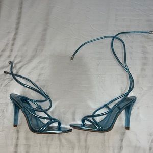 Blue chrome strap heels